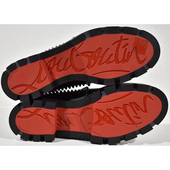 Christian Louboutin Out Lina Spike Lug Flat Black Calf Chelsea Ankle Boot 40.5 - Picture 12 of 12
